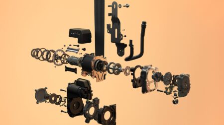 Volvo's first multi-adaptive safety belt, displayed in a diagram that shows it broken down into its constituent parts.