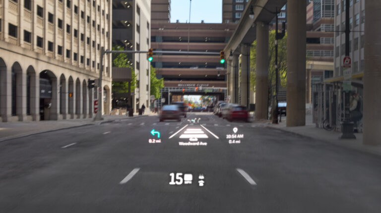 Driver view of the augmented reality head up display.
