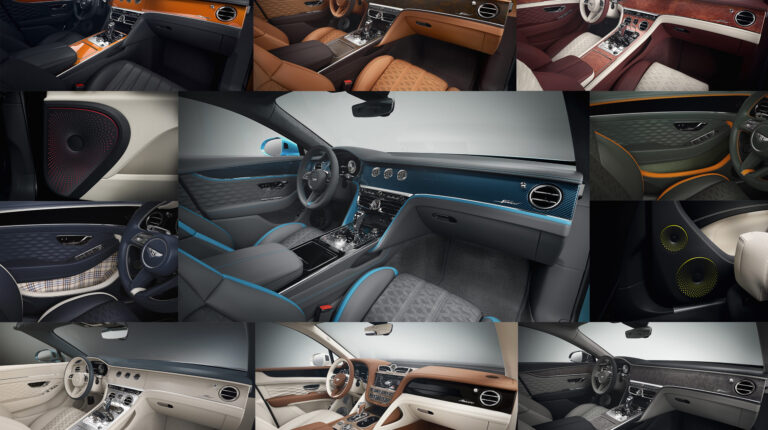 Bentley expands Mulliner personal commissioning guide with new colors and finishes A composite image of a range of different Bentley interiors