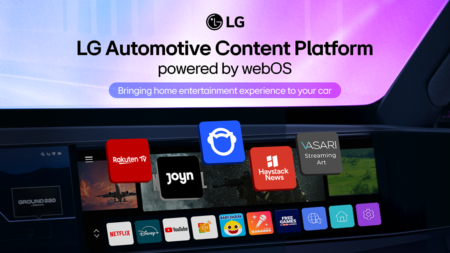 The LG Electronics Automotive Content Platform display, with a number of different colored apps