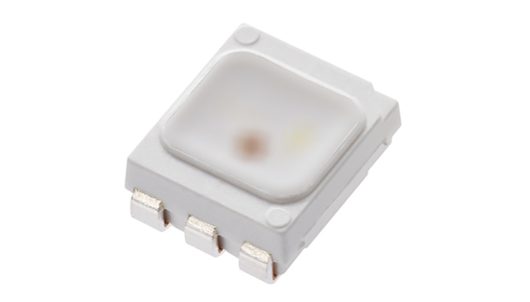 Vishay introduces independent RGB control for expanded LED capabilities The tricolor VLMRGB6122 LED from LG Electronics shown against a white background.