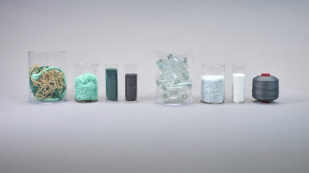 Forthcoming BMW iX3 focuses on sustainability across the entire vehicle lifecycle Some of the sustainable materials used in the BMW iX3 50 xDrive laid out in a line with a grey background