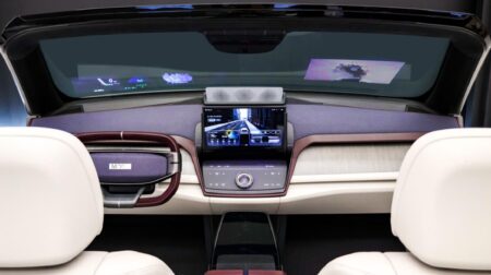 Zeiss, Tesa, Saint-Gobain Sekurit and Hyundai Mobis form QuadAlliance to advance the mass-production of holographic windshield displays A transparent display integrated into the windshield above a display console and steering wheel.
