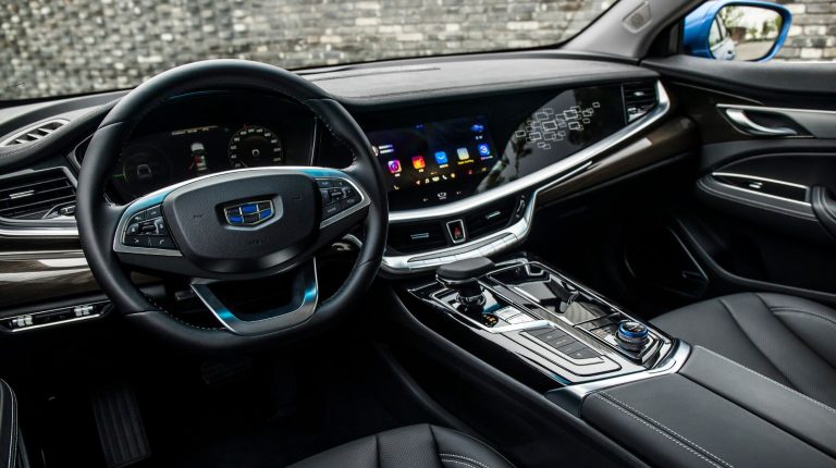 Interior dash and control center of a car.
