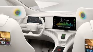Image of a display on the white dashboard of a vehicle.