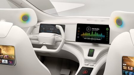NXP launches AI/ML-enabled audio and radio processor Image of a display on the white dashboard of a vehicle.