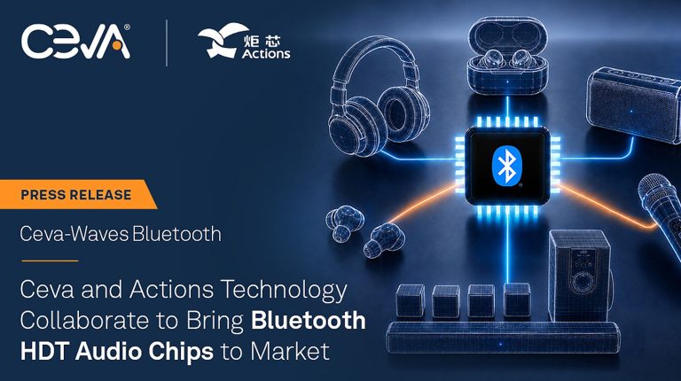 Graphic demonstrating the operation and benefits of the Ceva and Actions Technology Bluetooth HDT audio chips.