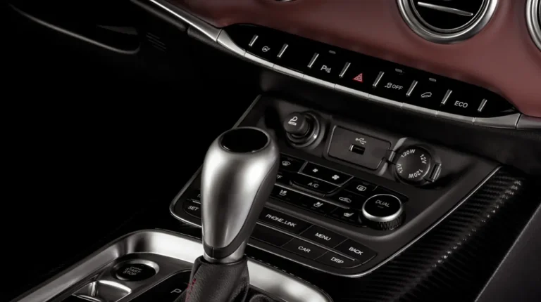 Elix Polymers launches new low-gloss PC/ABS grade Dashboard and gear stick inside a vehicle in black and brown colors.